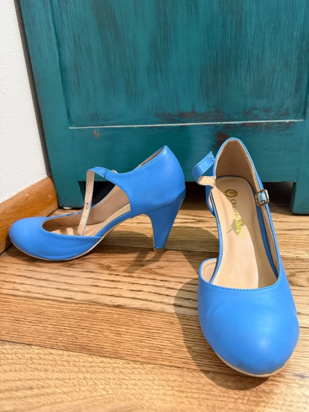 Chase + Chloe Bright Blue Mary Jane Pumps with Ankle Strap - Picture 2 of 4